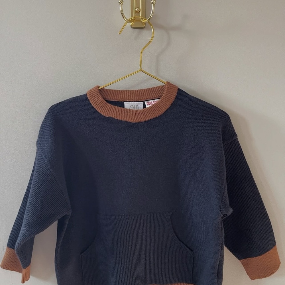 Zara Kids Navy and Tan Sweater